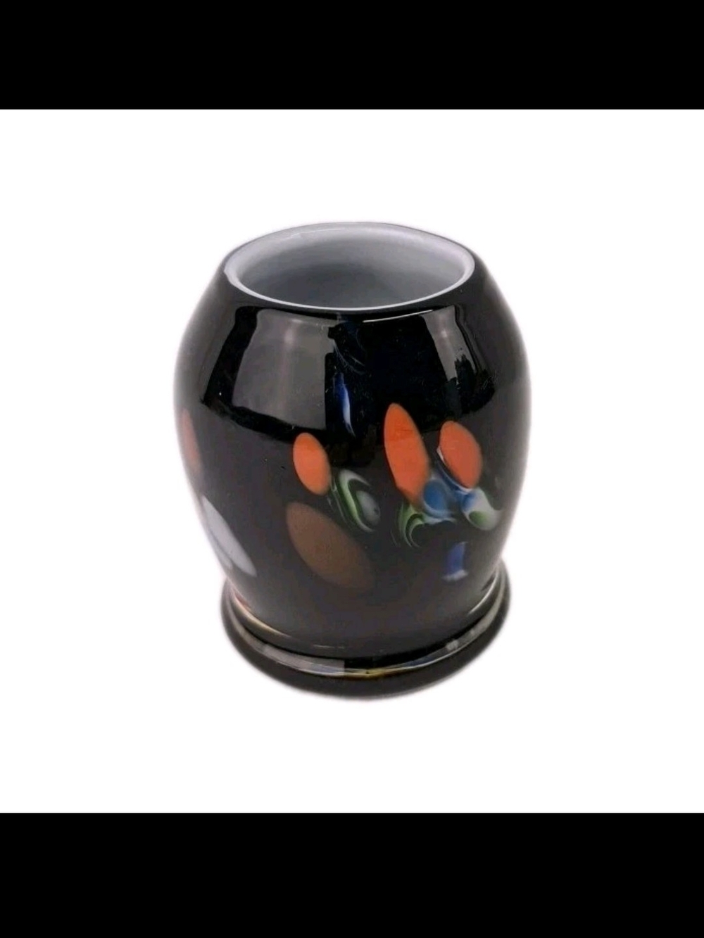 Black Art Glass Votive Holder with Orange Accent Dots
